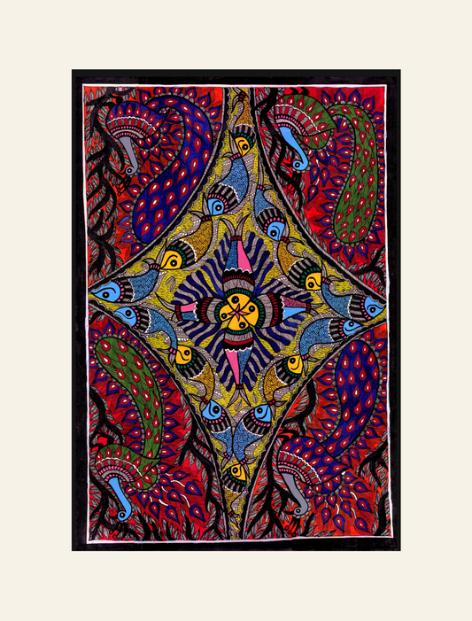 Madhubani Peacock Fish Art