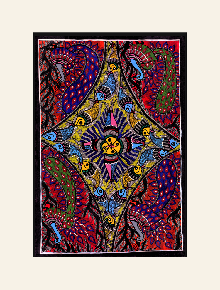 Madhubani Peacock Fish Art