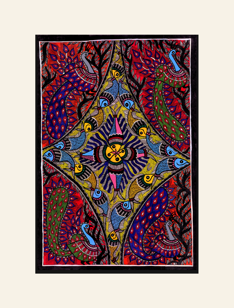 Madhubani Peacock Fish Art
