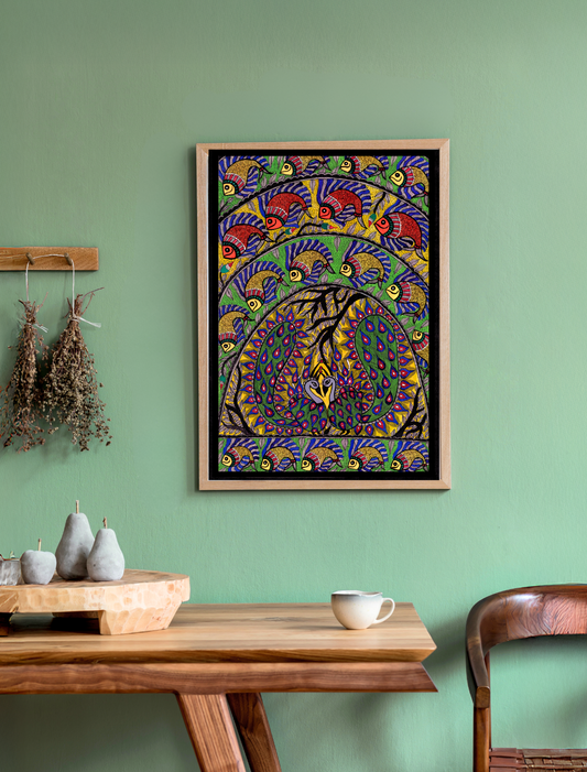 Handmade Madhubani Peacock Artwork