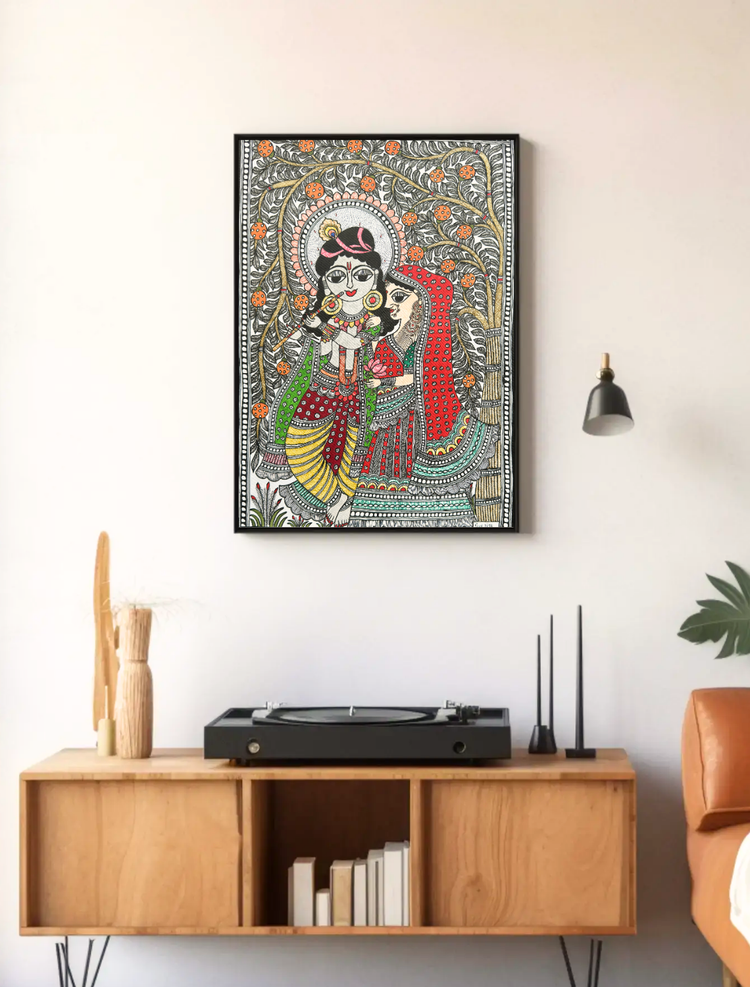 Radha Krishna- Handmade Madhubani Painting