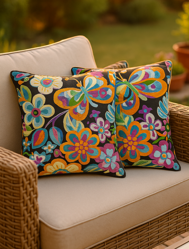 Pair of Embroidered Butterfly Cushion Covers