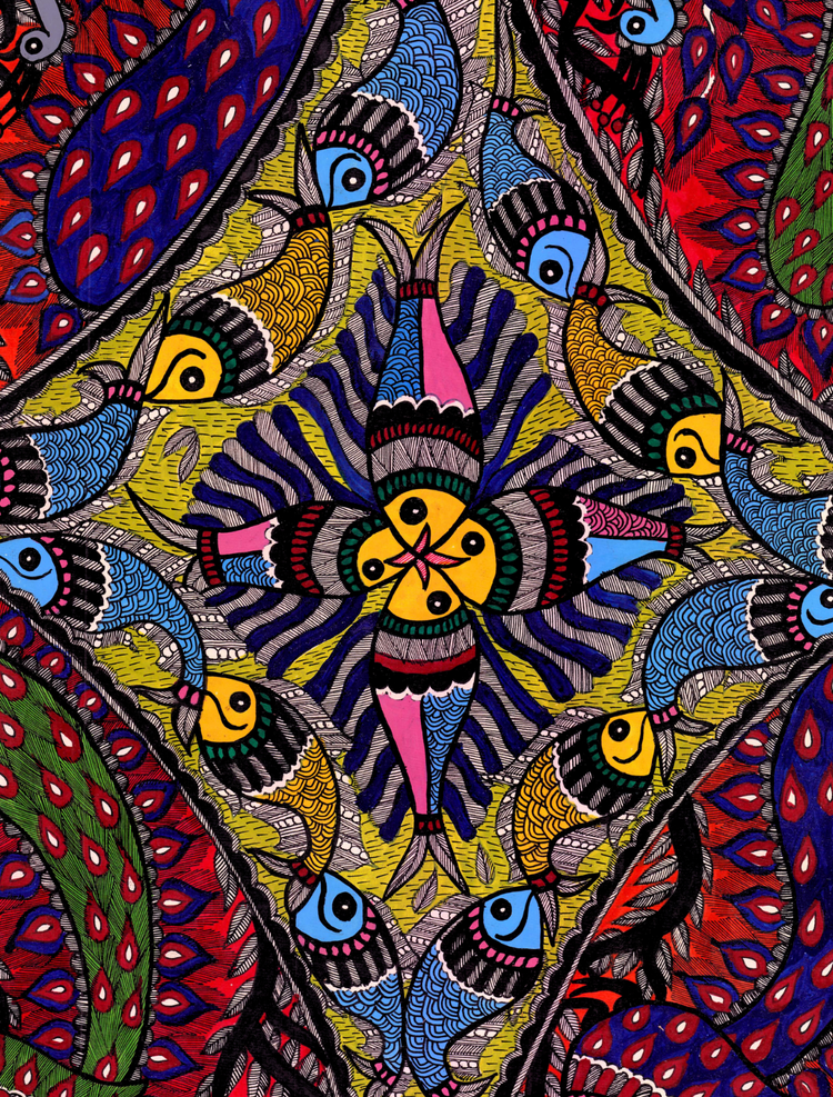Madhubani Peacock Fish Art