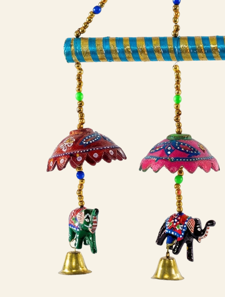 Rajasthani Handpainted Elephant & Bells Windchime