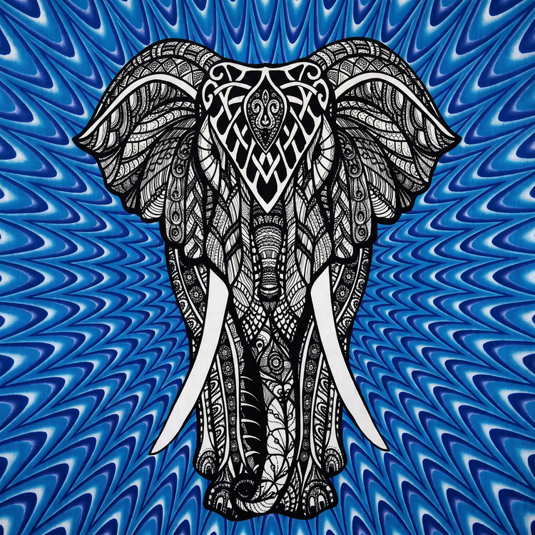 Ornate Elephant Cotton Tapestry – Blue Ombré Wall Hanging
