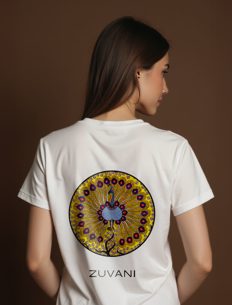 Royal Peacock Back Print Graphic Tee | Cotton T-Shirt