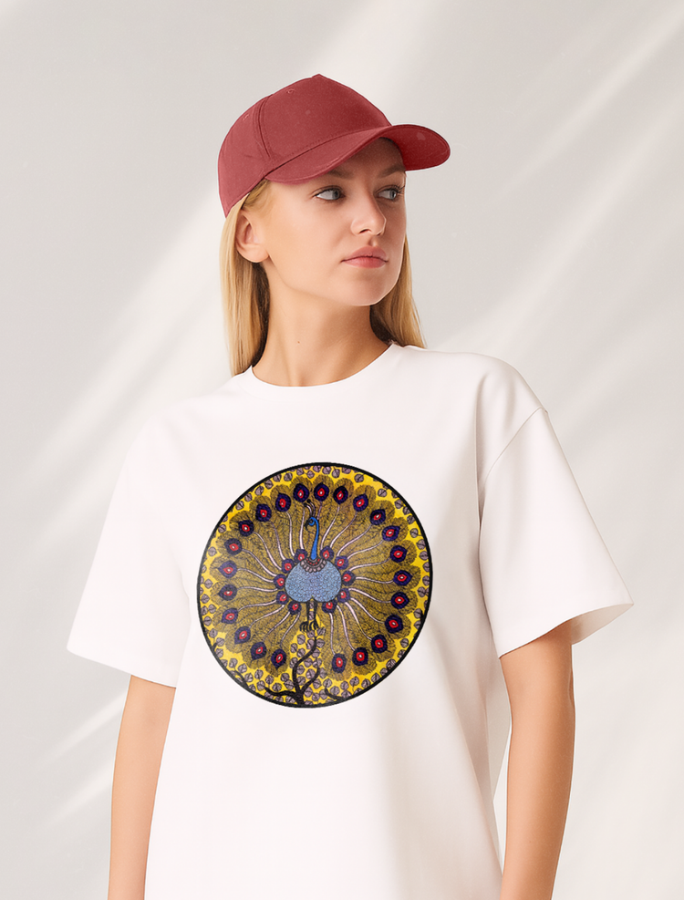 Royal Peacock Front Print Graphic Tee | Cotton T-Shirt