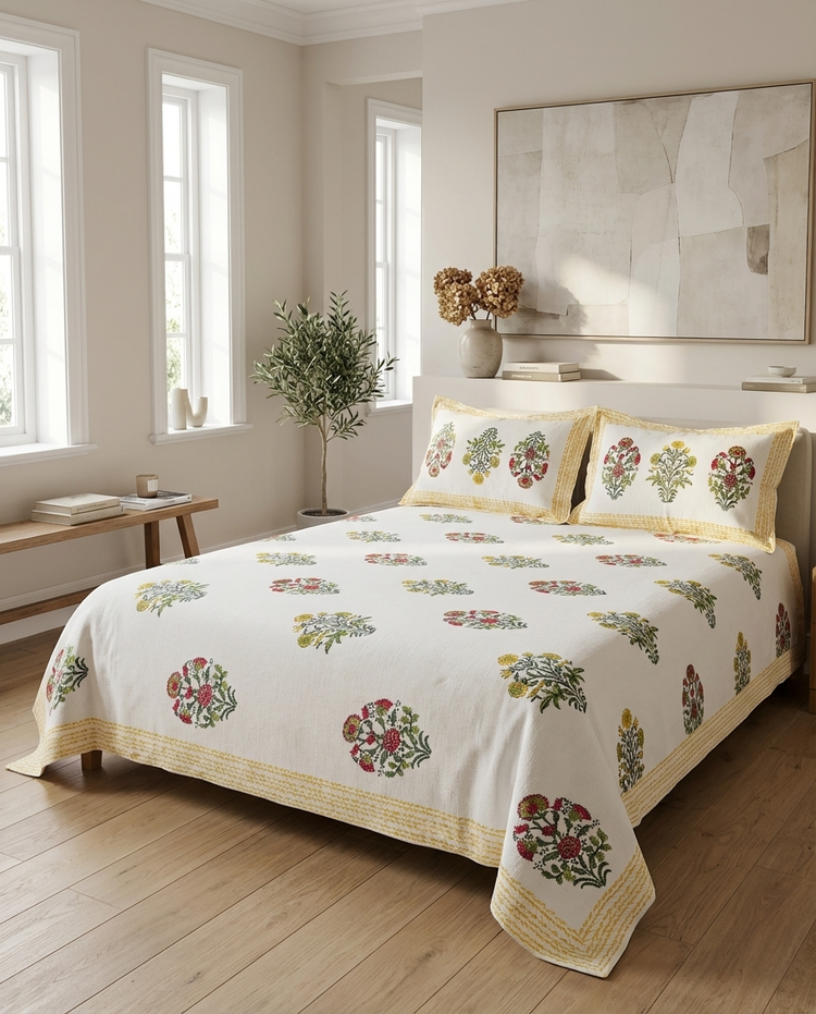 Handmade Floral Jute Bedsheet