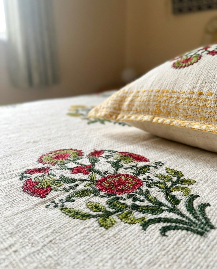 Handmade Floral Jute Bedsheet