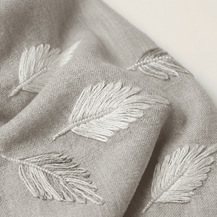 Hand-Embroidered Feather Cashmere Scarf