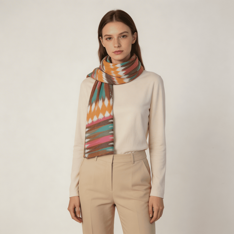 Colourful Ikat Pattern Cashmere Scarf
