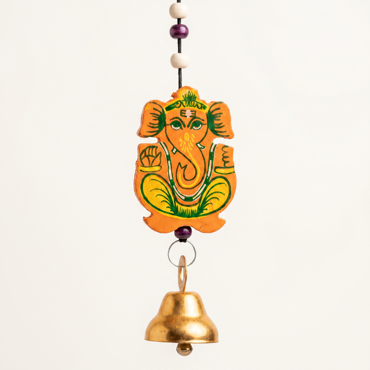 Spiritual Wooden Windchime with Ganesha Charms & Bells