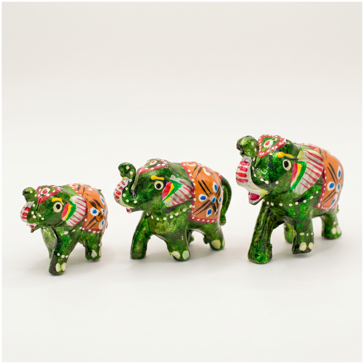Wooden Handpainted Elephant Family Set