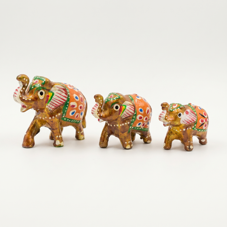 Wooden Handpainted Elephant Family Set