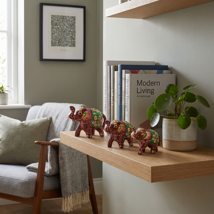 Wooden Handpainted Elephant Family Set