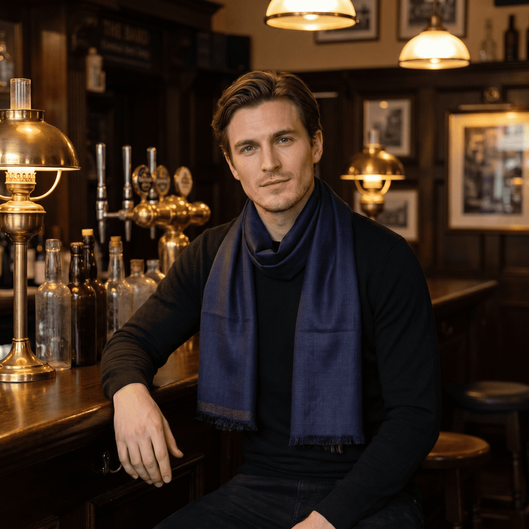 Midnight Navy Blue & Bronze Reversible Double-Faced Cashmere Scarf