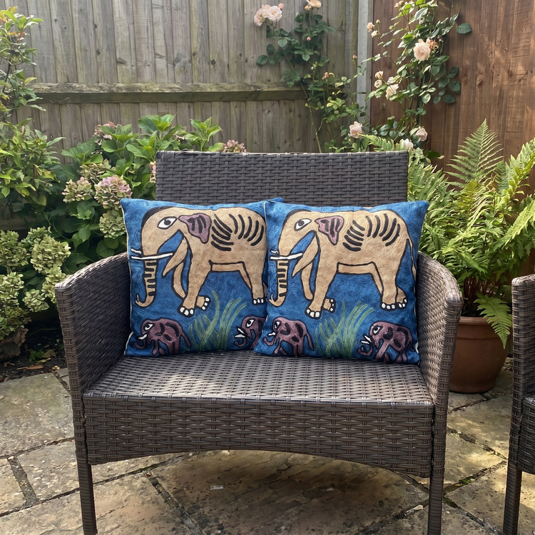Pair of Elephant Family Himalayan Wool Cushion Covers
