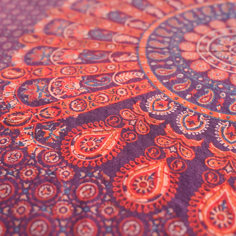 Camel Mandala Hand Block Printed Cotton Tapestry – Magenta & Plum