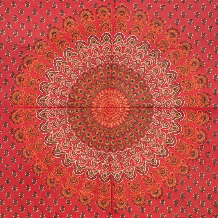 Ombré Mandala Cotton Tapestry – Poppy Red Wall Hanging