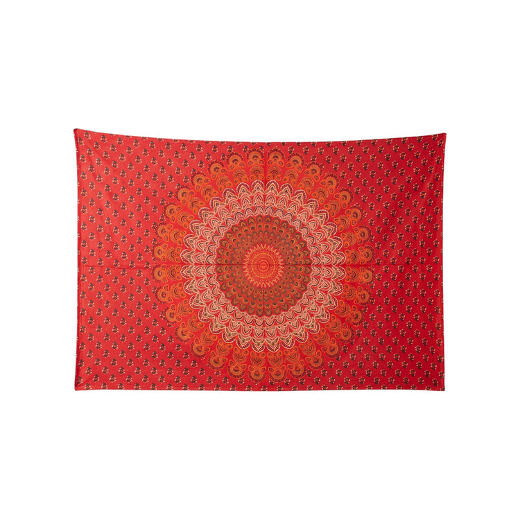 Ombre mandala cotton tapestry in poppy red, 210 x 135 cm