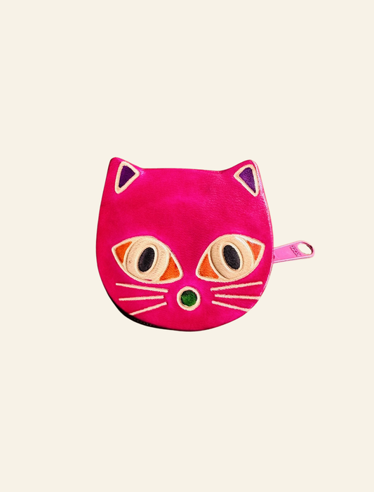 Handmade Leather Zipper Pouch for Cat Lovers