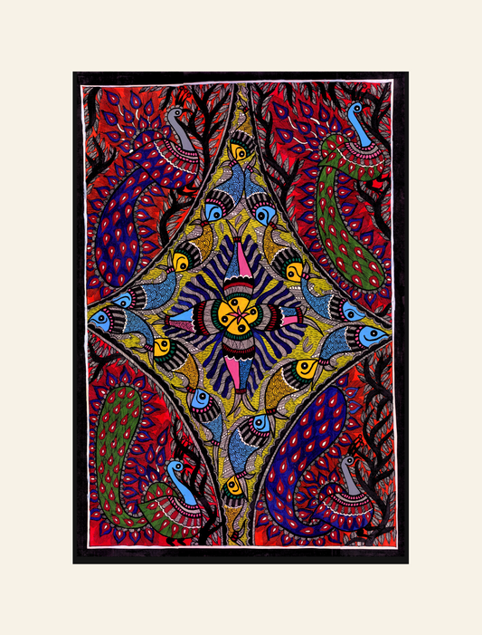 Madhubani Peacock Fish Art