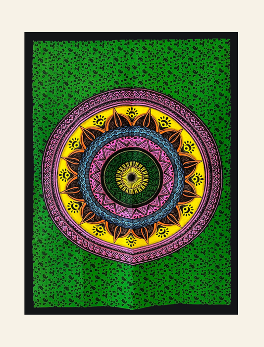 Green Mandala Wall Tapestry