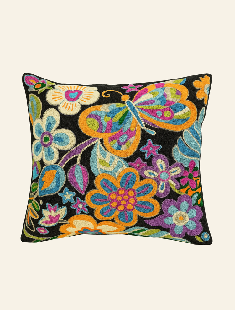 Pair of Embroidered Butterfly Cushion Covers