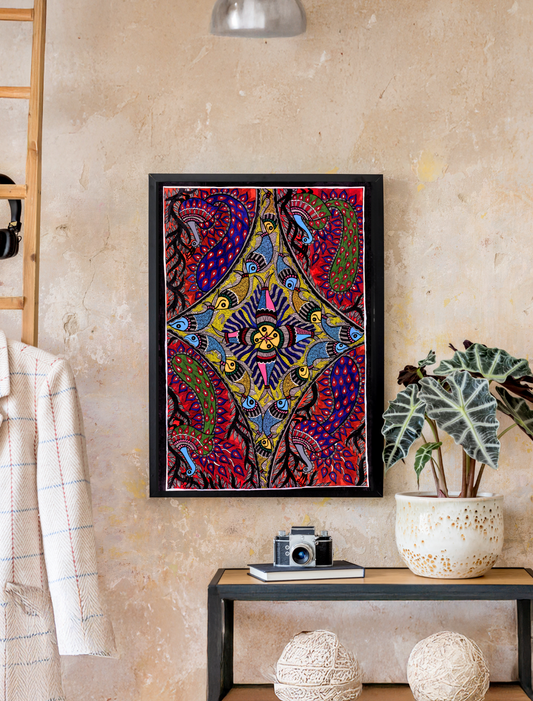 Madhubani Peacock Fish Art