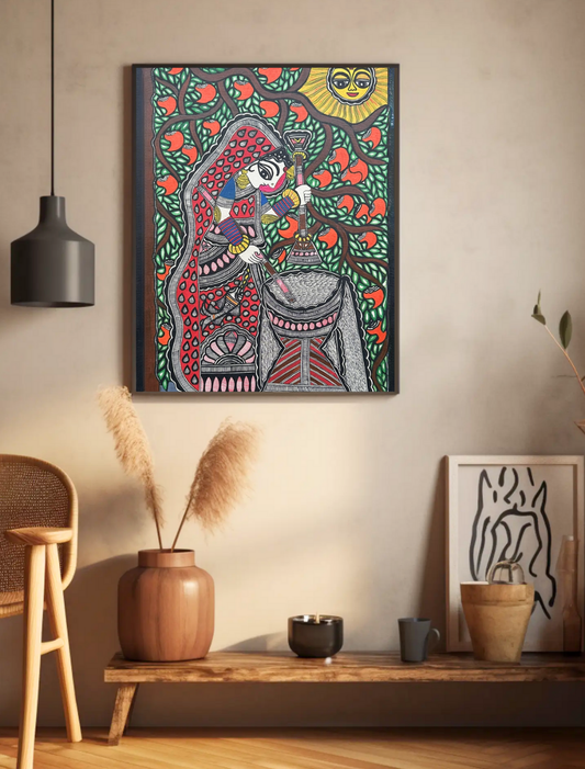 Village Life- Handmade Madhubani Painting