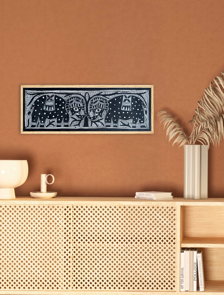 Madhubani Elephants Wall Painting