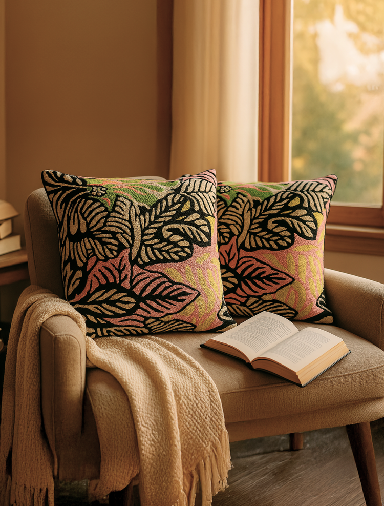 Pair of Abstract Handmade Floral Cushion Covers