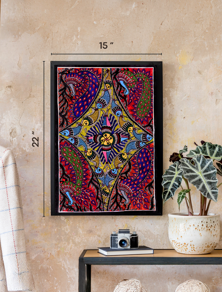 Madhubani Peacock Fish Art