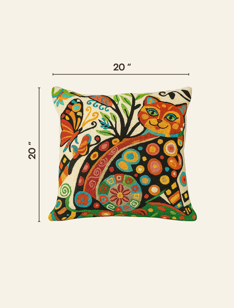 Pair of Embroidered Cat Cushion Cover