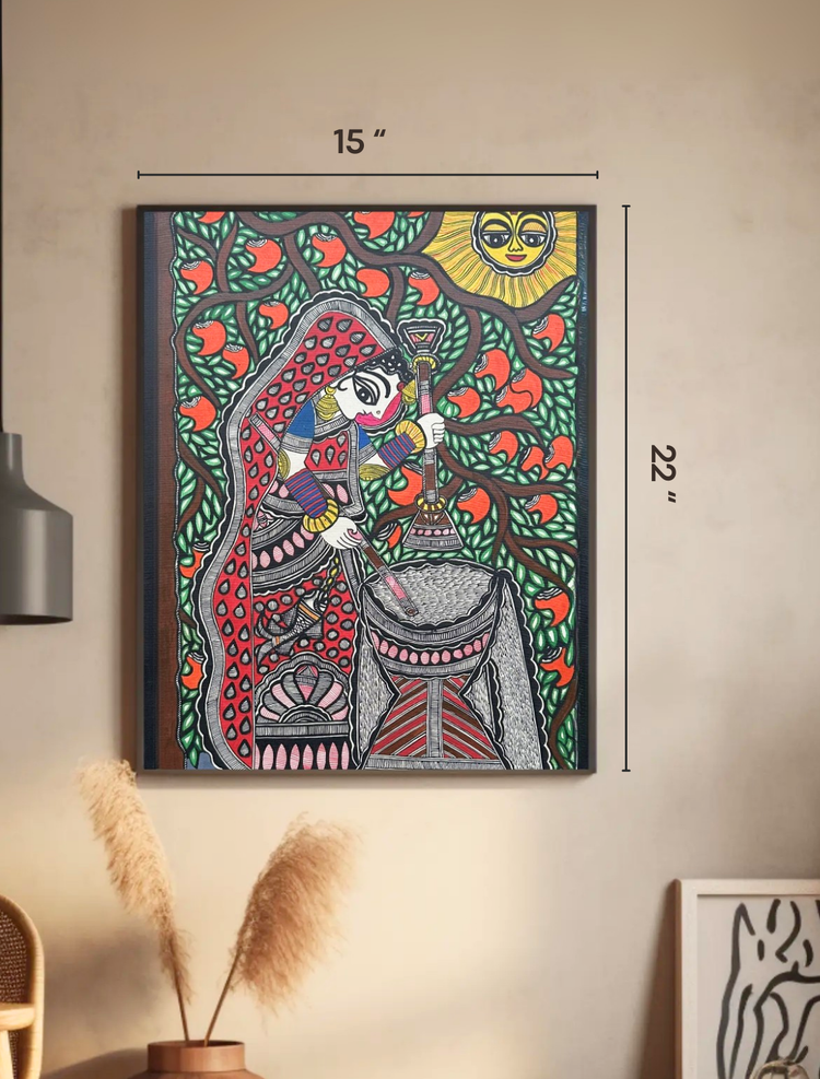 Village Life- Handmade Madhubani Painting