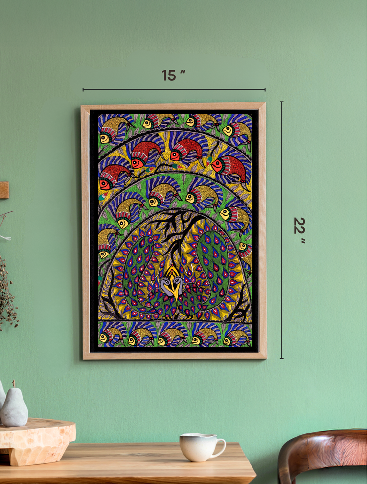 Handmade Madhubani Peacock Artwork