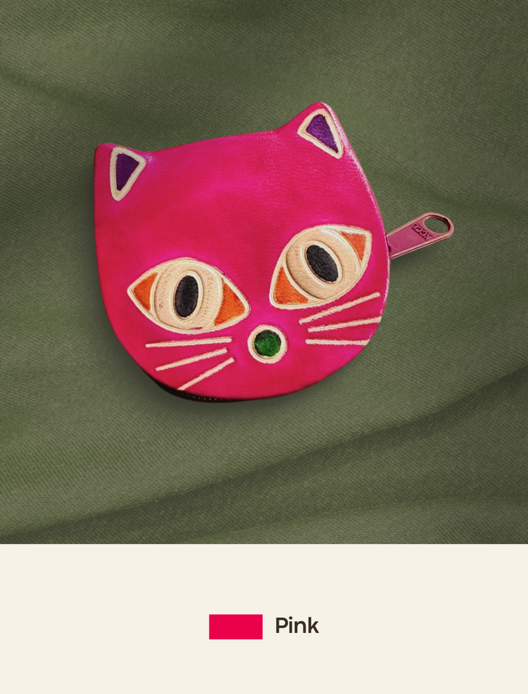 Handmade Leather Zipper Pouch for Cat Lovers