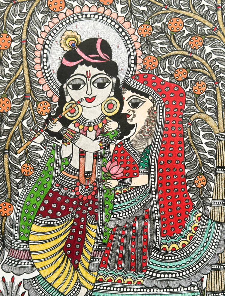 Radha Krishna- Handmade Madhubani Painting