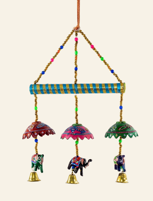 Rajasthani Handpainted Elephant & Bells Windchime