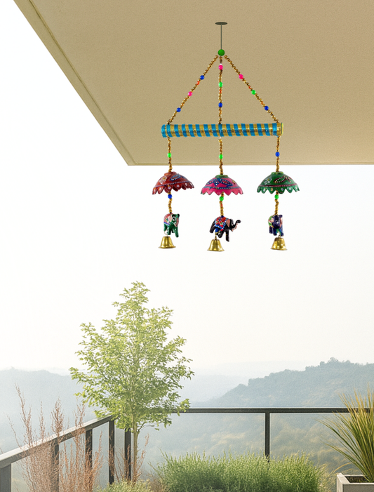 Rajasthani Handpainted Elephant & Bells Windchime
