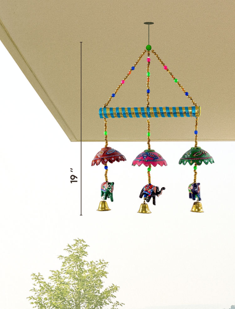 Rajasthani Handpainted Elephant & Bells Windchime