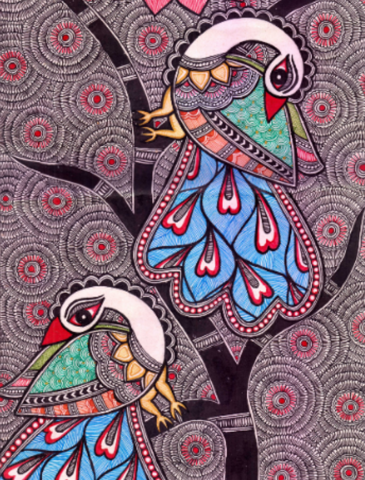 Radiant Devotion-  Madhubani Nature Painting