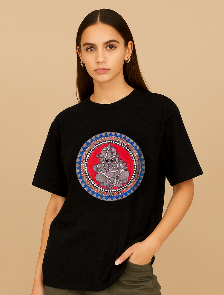 Divine Balance Ganesha Front Print Graphic Tee | Cotton T-Shirt