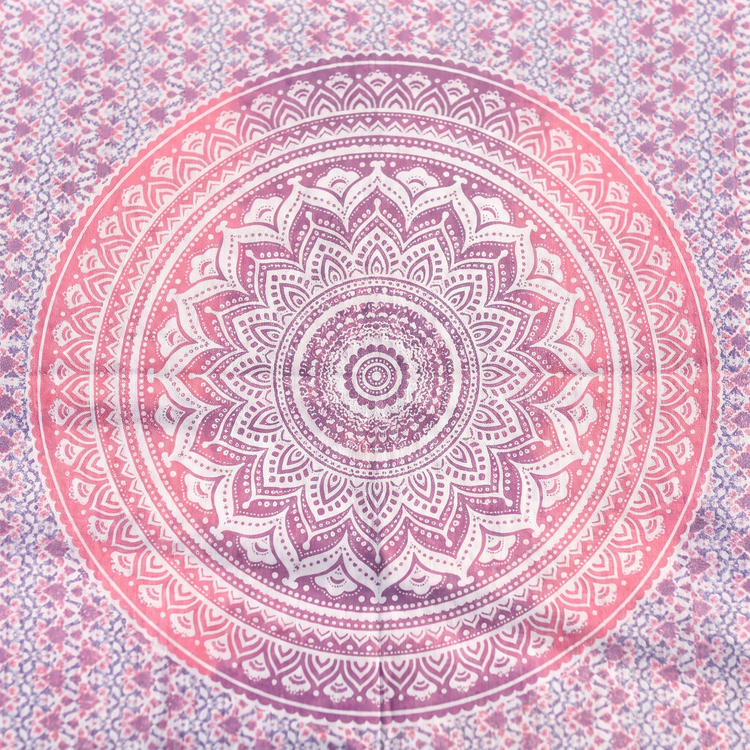 Lotus Mandala Cotton Tapestry – Pink Ombré Wall Hanging