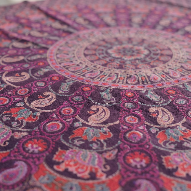 Elephant & Peacock Mandala Hand Block Printed Cotton Tapestry – Plum & Rose