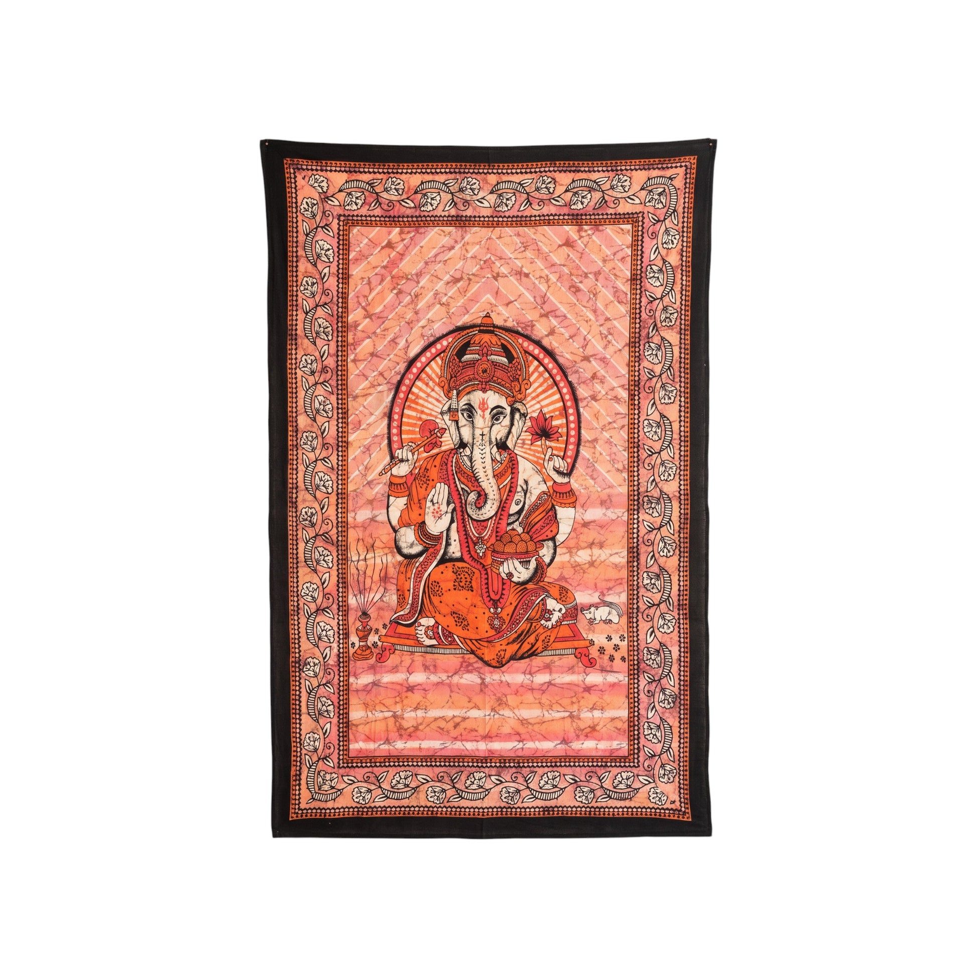 Ganesha batik cotton tapestry in saffron orange, 210 x 135 cm