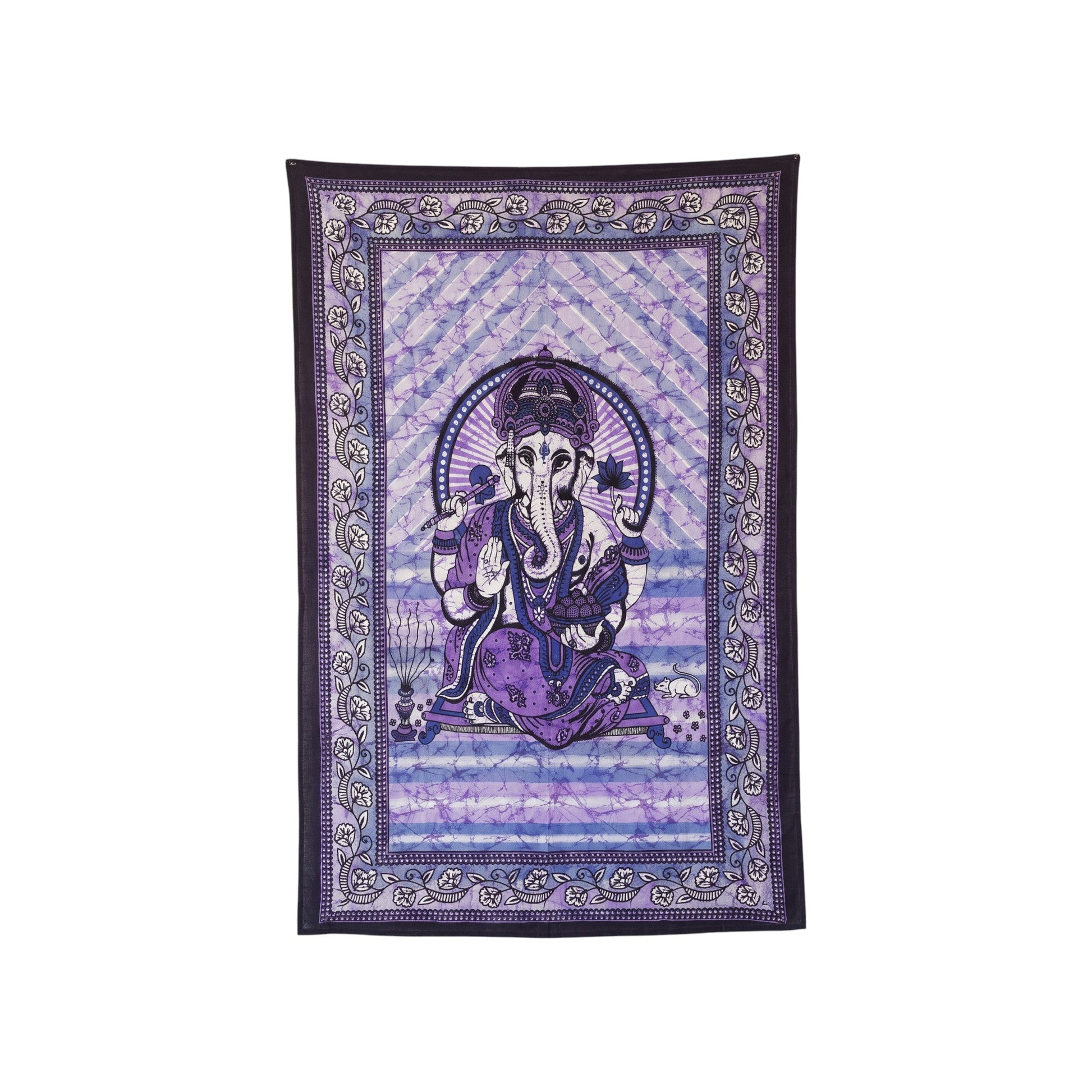 Ganesha batik cotton tapestry in violet purple, 210 x 135 cm