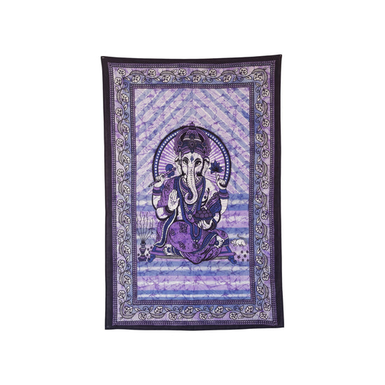 Ganesha batik cotton tapestry in violet purple, 210 x 135 cm