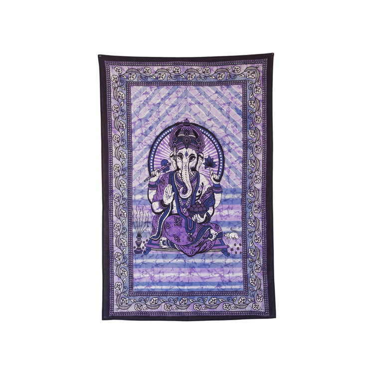 Ganesha batik cotton tapestry in violet purple, 210 x 135 cm