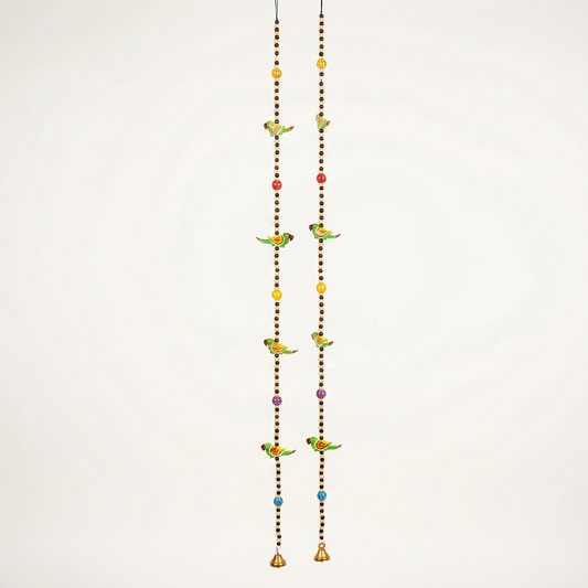 Pair of Long Vibrant Hand-Painted Parrot Beaded Windchimes